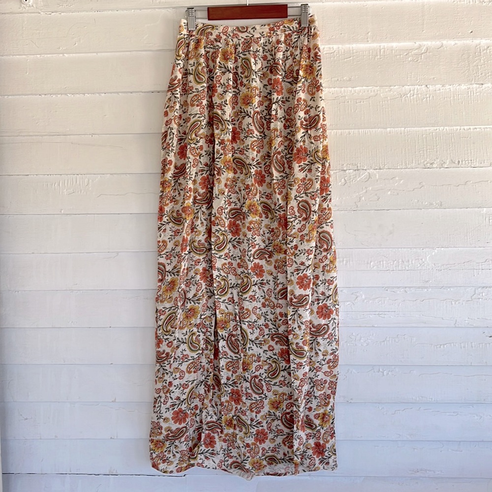 Patrons of Peace Floral Paisley Maxi Skirt in Cream, Rust & Olive
